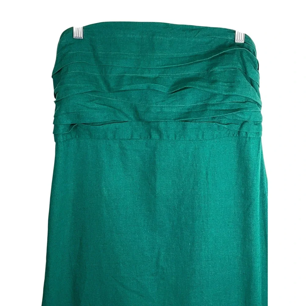 Abercrombie & Fitch Green Linen Blend Strapless Pleated Maxi Dress LT Large Tall